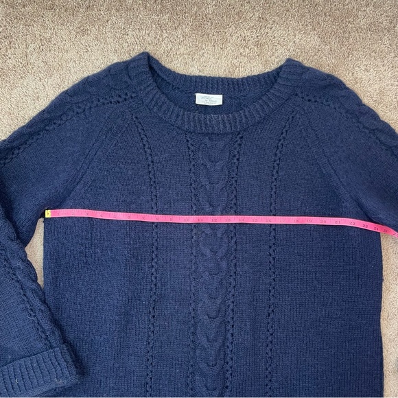 Pure New Wool Thick Chunky Cable Knit Navy Blue Fisherman’s Pullover Sweater - Picture 11 of 16
